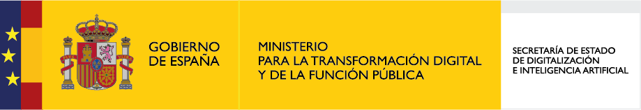 Logotipo del Gobierno de España, destacando el Ministerio para la Transformación Digital y de la Función Pública, junto a la Secretaría de Estado de Digitalización e Inteligencia Artificial.