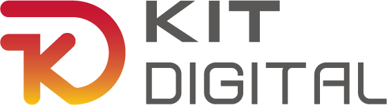 Logo de Kit Digital, un programa que promueve la transformación digital de pequeñas y medianas empresas en España, con un diseño moderno en tonos rojo y naranja.